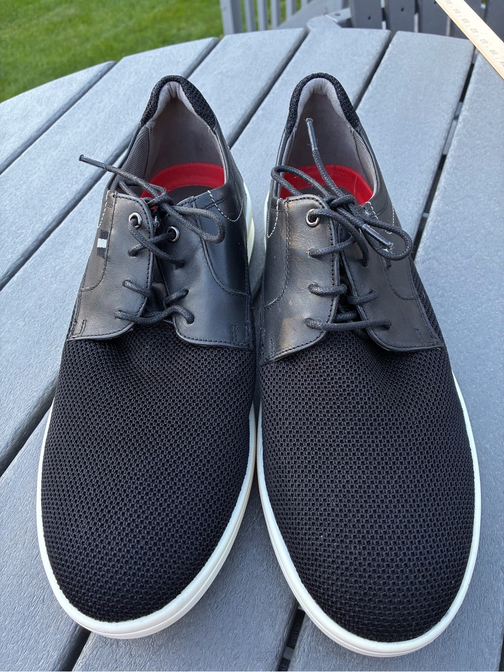 Rockport Black Knit & Leather Lace-Up Sneakers with White Sole
